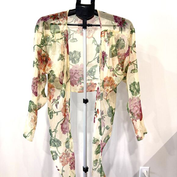 Vintage 1980s Betsey Johnson Sheer Floral Tie Front Blouse Shrug Size Small - Picture 6 of 9